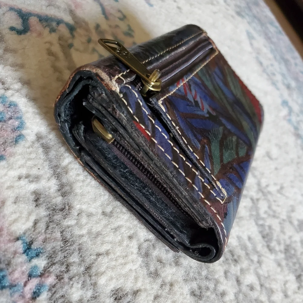 Patricia Nash Multi Color Leather Snap Button Wallet Classic Boho Chic Designer
